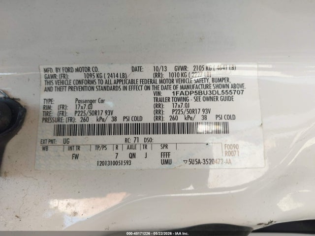 2013 Ford C-max Hybrid Sel მანქანა იყიდება აუქციონზე, vin: 1FADP5BU3DL555707, აუქციონის ნომერი: 45171226