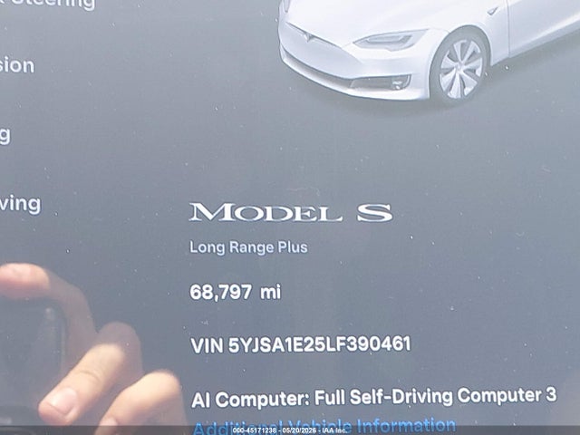 2020 Tesla Model S მანქანა იყიდება აუქციონზე, vin: 5YJSA1E25LF390461, აუქციონის ნომერი: 45171238