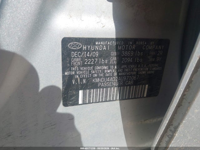 Продаж на аукціоні авто 2010 Hyundai Elantra Gls, vin: KMHDU4AD2AU971067, номер лоту: 45171239