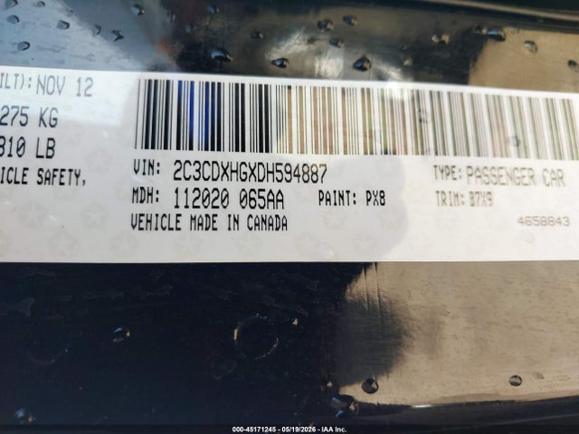 Aukcja sprzedaży 2013 Dodge Charger Sxt, vin: 2C3CDXHGXDH594887, numer aukcji: 45171245