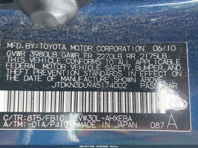 Aukcja sprzedaży 2010 Toyota Prius Iii, vin: JTDKN3DU9A5174002, numer aukcji: 45171246