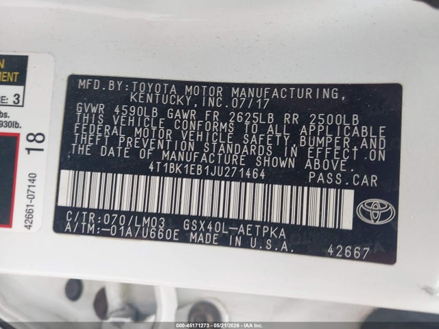 Продажа на аукционе авто 2018 Toyota Avalon Limited, vin: 4T1BK1EB1JU271464, номер лота: 45171273
