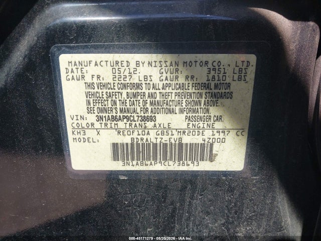 45171279 :رقم المزاد ، 3N1AB6AP9CL738693 vin ، 2012 Nissan Sentra 2.0 Sr مزاد بيع