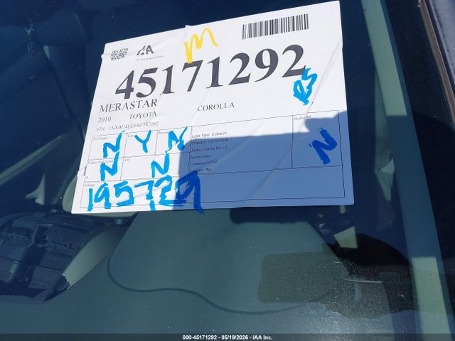 Продажа на аукционе авто 2010 Toyota Corolla Le, vin: 1NXBU4EE0AZ382092, номер лота: 45171292