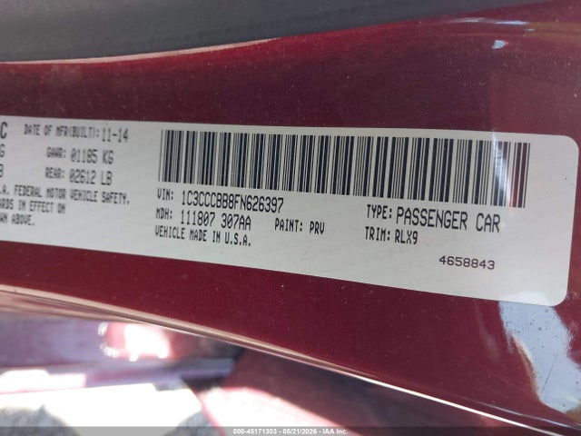 Aukcja sprzedaży 2015 Chrysler 200 S, vin: 1C3CCCBB8FN626397, numer aukcji: 45171303