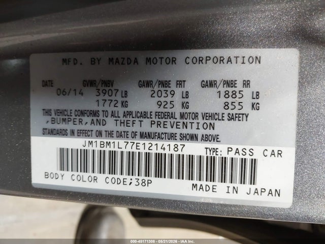 Aukcja sprzedaży 2014 Mazda Mazda3 I Touring, vin: JM1BM1L77E1214187, numer aukcji: 45171308