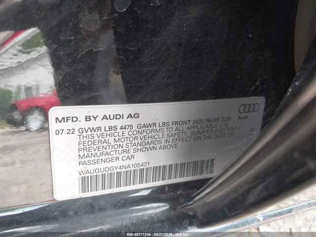 Aukcja sprzedaży 2022 Audi A3 Premium 40 Tfsi Quattro S Tronic, vin: WAUGUDGY4NA105421, numer aukcji: 45171336