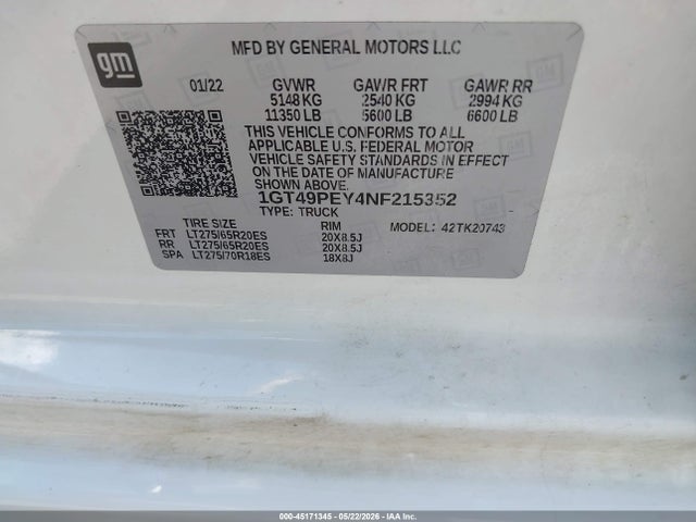 Продажа на аукционе авто 2022 Gmc Sierra 2500hd 4wd  Standard Bed At4, vin: 1GT49PEY4NF215352, номер лота: 45171345