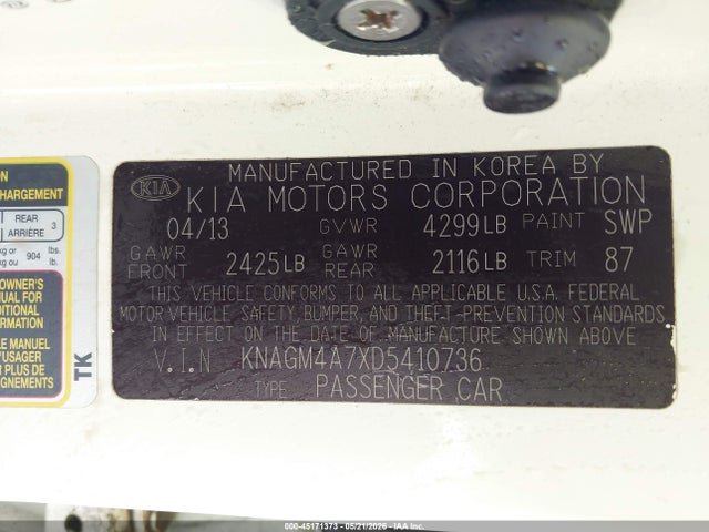 Auction sale of the 2013 Kia Optima Lx, vin: KNAGM4A7XD5410736, lot number: 45171373