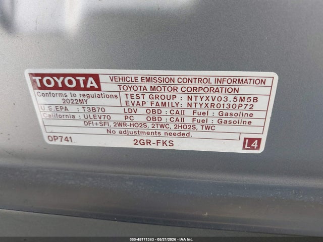 4T1KZ1AK9NU062304 Toyota Camry Xse V6