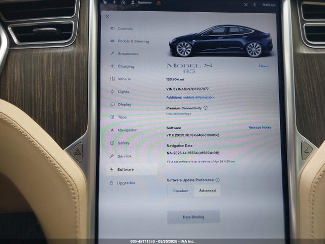 2013 Tesla Model S მანქანა იყიდება აუქციონზე, vin: 5YJSA1DN7DFP27077, აუქციონის ნომერი: 45171388