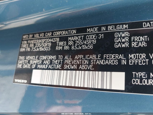 45171390 :رقم المزاد ، YV4ED3UK6P2044278 vin ، 2023 Volvo Xc40 Recharge Pure Electric Twin Core مزاد بيع