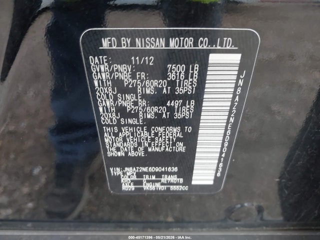 Продаж на аукціоні авто 2013 Infiniti Qx56, vin: JN8AZ2NE6D9041636, номер лоту: 45171396