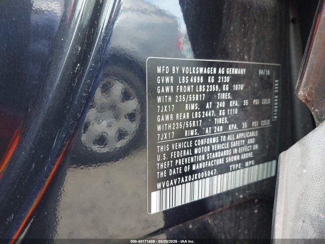 Aukcja sprzedaży 2018 Volkswagen Tiguan Limited 2.0t, vin: WVGAV7AX0JK005047, numer aukcji: 45171409