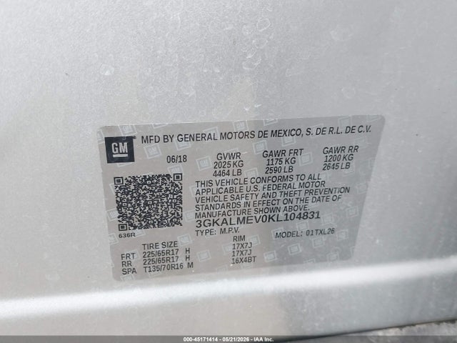 45171414 :رقم المزاد ، 3GKALMEV0KL104831 vin ، 2019 Gmc Terrain Sle مزاد بيع