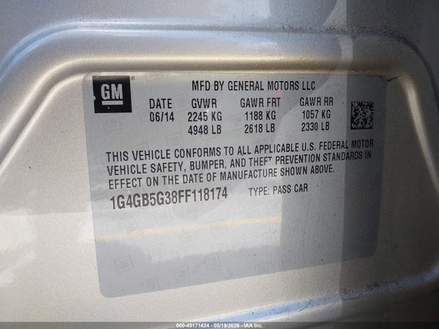 Продажа на аукционе авто 2015 Buick Lacrosse Leather, vin: 1G4GB5G38FF118174, номер лота: 45171424