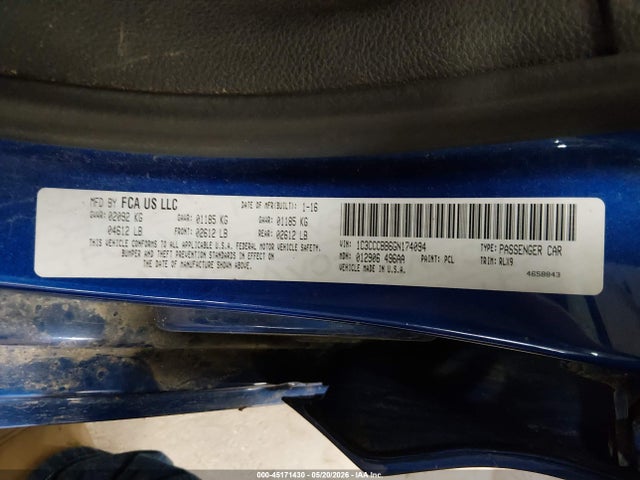 45171430 :رقم المزاد ، 1C3CCCBB6GN174094 vin ، 2016 Chrysler 200 S مزاد بيع