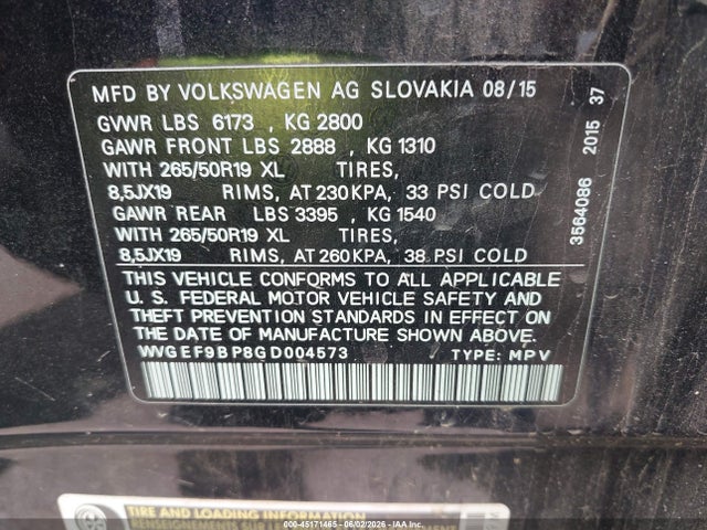 WVGEF9BP8GD004573 Volkswagen Touareg Vr6 Lux