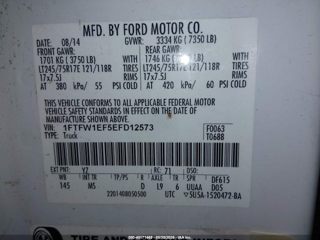 Aukcja sprzedaży 2014 Ford F-150 Xlt, vin: 1FTFW1EF5EFD12573, numer aukcji: 45171469