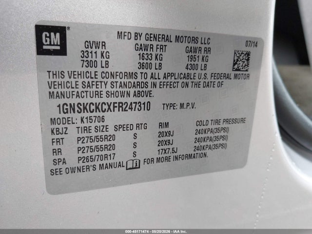 1GNSKCKCXFR247310 Chevrolet Tahoe Ltz