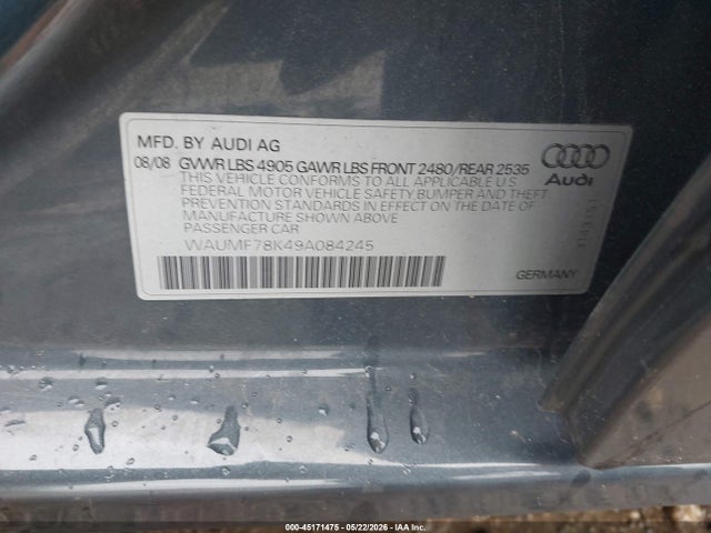 Продажа на аукционе авто 2009 Audi A4 2.0t Premium, vin: WAUMF78K49A084245, номер лота: 45171475