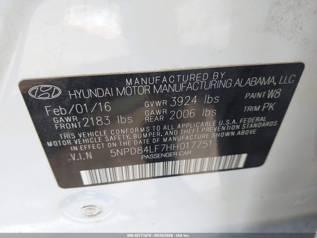 Aukcja sprzedaży 2017 Hyundai Elantra Se, vin: 5NPD84LF7HH017751, numer aukcji: 45171476