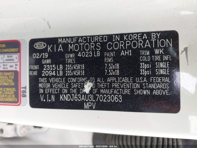 Aukcja sprzedaży 2020 Kia Soul Gt-line, vin: KNDJ63AU3L7023063, numer aukcji: 45171483