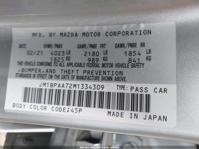 Mazda Mazda3 2.0 2021 JM1BPAA72M1334309 Image 9