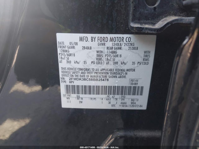 Aukcja sprzedaży 2008 Ford Edge Sel, vin: 2FMDK38C58BB25478, numer aukcji: 45171499