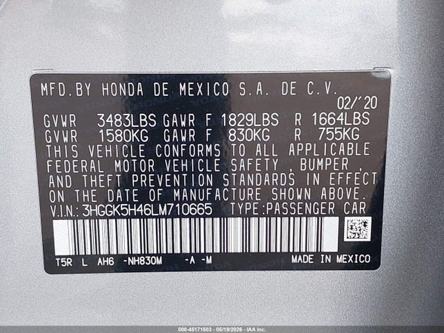 Honda FIT LX 2020 3HGGK5H46LM710665 Image 9