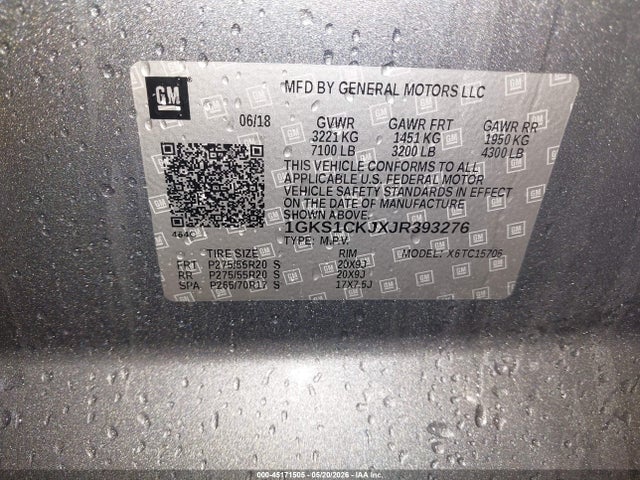Aukcja sprzedaży 2018 Gmc Yukon Denali, vin: 1GKS1CKJXJR393276, numer aukcji: 45171505