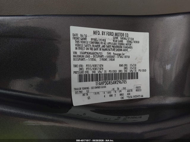 Aukcja sprzedaży 2010 Ford Focus Ses, vin: 1FAHP3GN5AW296705, numer aukcji: 45171517