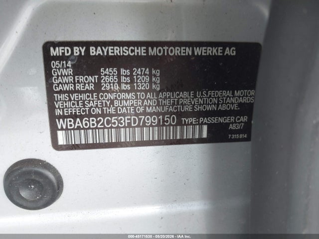 Продажа на аукционе авто 2015 Bmw 650i Gran Coupe, vin: WBA6B2C53FD799150, номер лота: 45171530