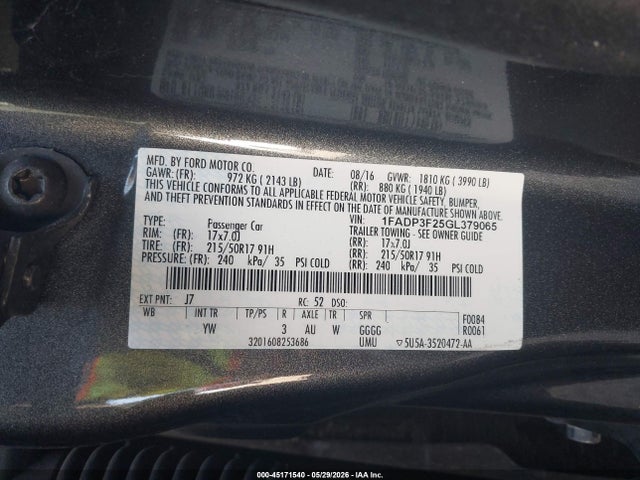Продажа на аукционе авто 2016 Ford Focus Se, vin: 1FADP3F25GL379065, номер лота: 45171540