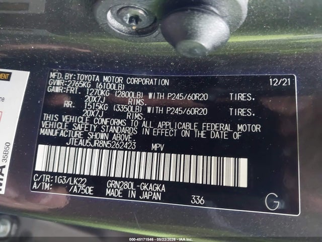 Aukcja sprzedaży 2022 Toyota 4runner Trd Sport, vin: JTEAU5JR8N5262423, numer aukcji: 45171546