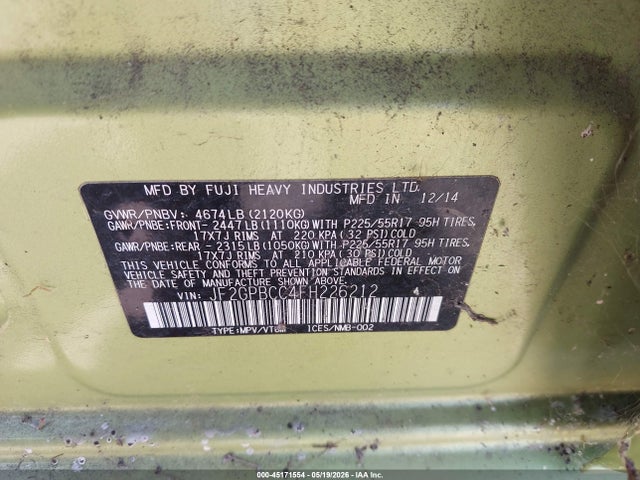 2015 Subaru Xv Crosstrek Hybrid მანქანა იყიდება აუქციონზე, vin: JF2GPBCC4FH226212, აუქციონის ნომერი: 45171554