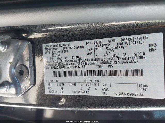 Aukcja sprzedaży 2018 Ford Escape Se, vin: 1FMCU0GD9JUD15153, numer aukcji: 45171566