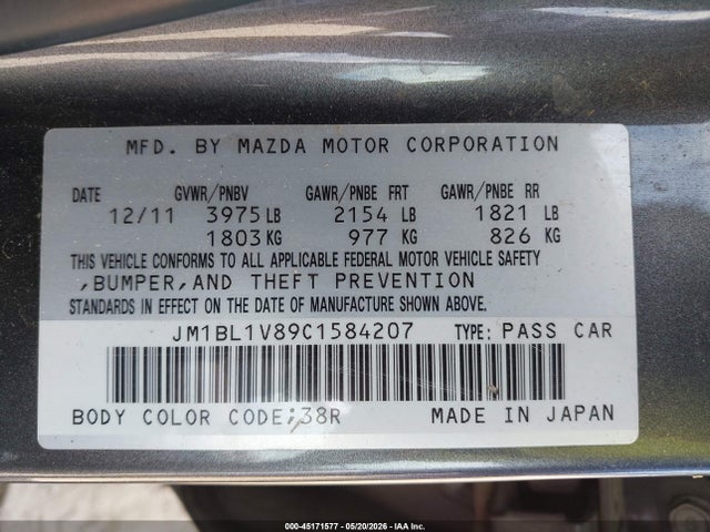 Продаж на аукціоні авто 2012 Mazda Mazda3 I Touring, vin: JM1BL1V89C1584207, номер лоту: 45171577