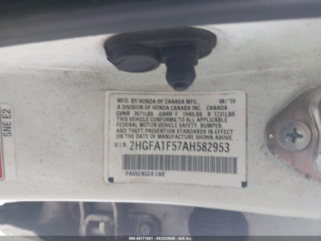 2010 Honda Civic Lx მანქანა იყიდება აუქციონზე, vin: 2HGFA1F57AH582953, აუქციონის ნომერი: 45171581