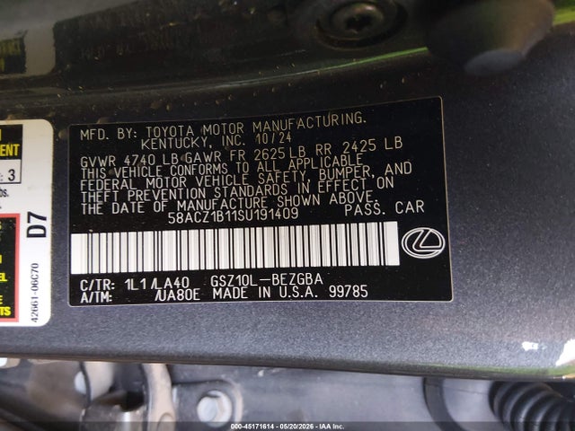 Продаж на аукціоні авто 2025 Lexus Es 350, vin: 58ACZ1B11SU191409, номер лоту: 45171614