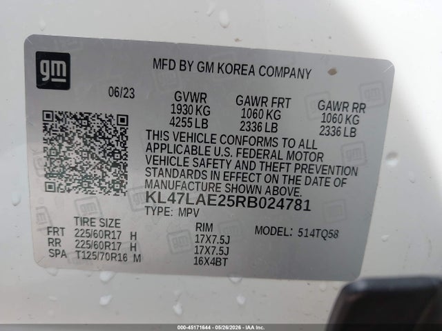 45171644 :رقم المزاد ، KL47LAE25RB024781 vin ، 2024 Buick Envista Preferred Fwd مزاد بيع