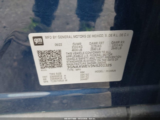 3GNAXWEV3NS201325 Chevrolet Equinox Awd Rs