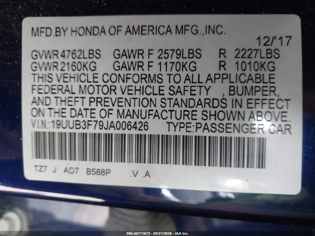 Aukcja sprzedaży 2018 Acura Tlx Advance Pkg, vin: 19UUB3F79JA006426, numer aukcji: 45171672
