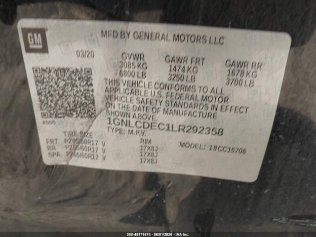 Aukcja sprzedaży 2020 Chevrolet Tahoe 2wd Commercial Fleet, vin: 1GNLCDEC1LR292358, numer aukcji: 45171674