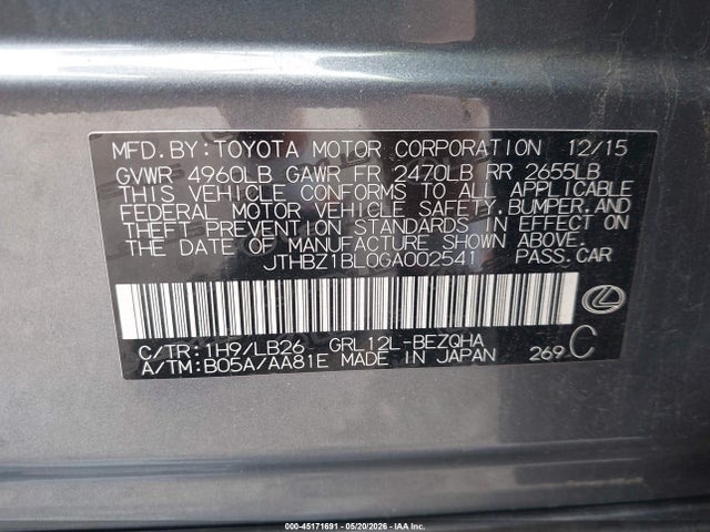 Aukcja sprzedaży 2016 Lexus Gs 350 F Sport, vin: JTHBZ1BL0GA002541, numer aukcji: 45171691