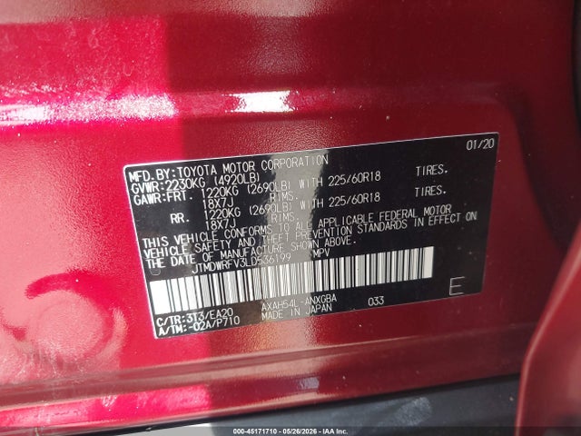 Продаж на аукціоні авто 2020 Toyota Rav4 Hybrid Limited, vin: JTMDWRFV3LD536199, номер лоту: 45171710