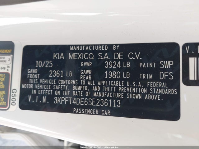 KIA K4 Lxs 2025 3KPFT4DE6SE236113 Image 9