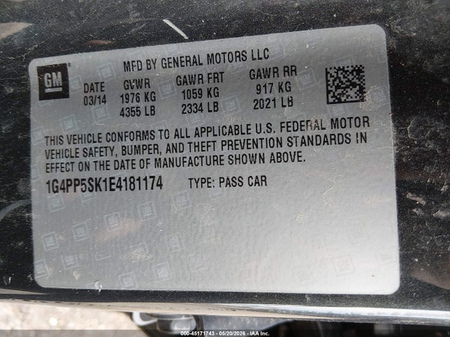 Aukcja sprzedaży 2014 Buick Verano, vin: 1G4PP5SK1E4181174, numer aukcji: 45171743
