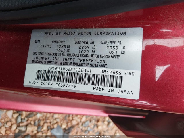 2014 Mazda Mazda6 I Touring მანქანა იყიდება აუქციონზე, vin: JM1GJ1V62E1158341, აუქციონის ნომერი: 45171763