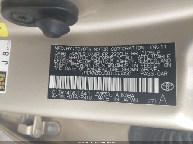 Aukcja sprzedaży 2011 Toyota Prius Four, vin: JTDKN3DU5B1433450, numer aukcji: 45171788